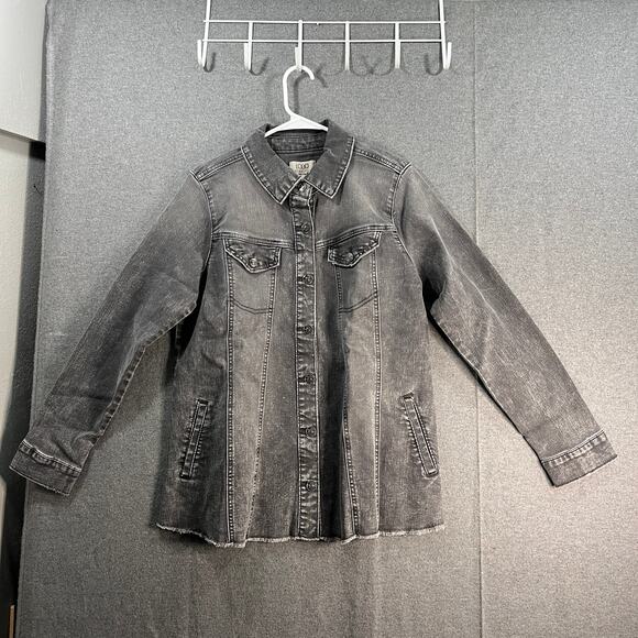 LOGO by Lori Goldstein Jeans Jacket Womens Size 6 Gray Wash with Frayed Hem - Picture 1 of 9